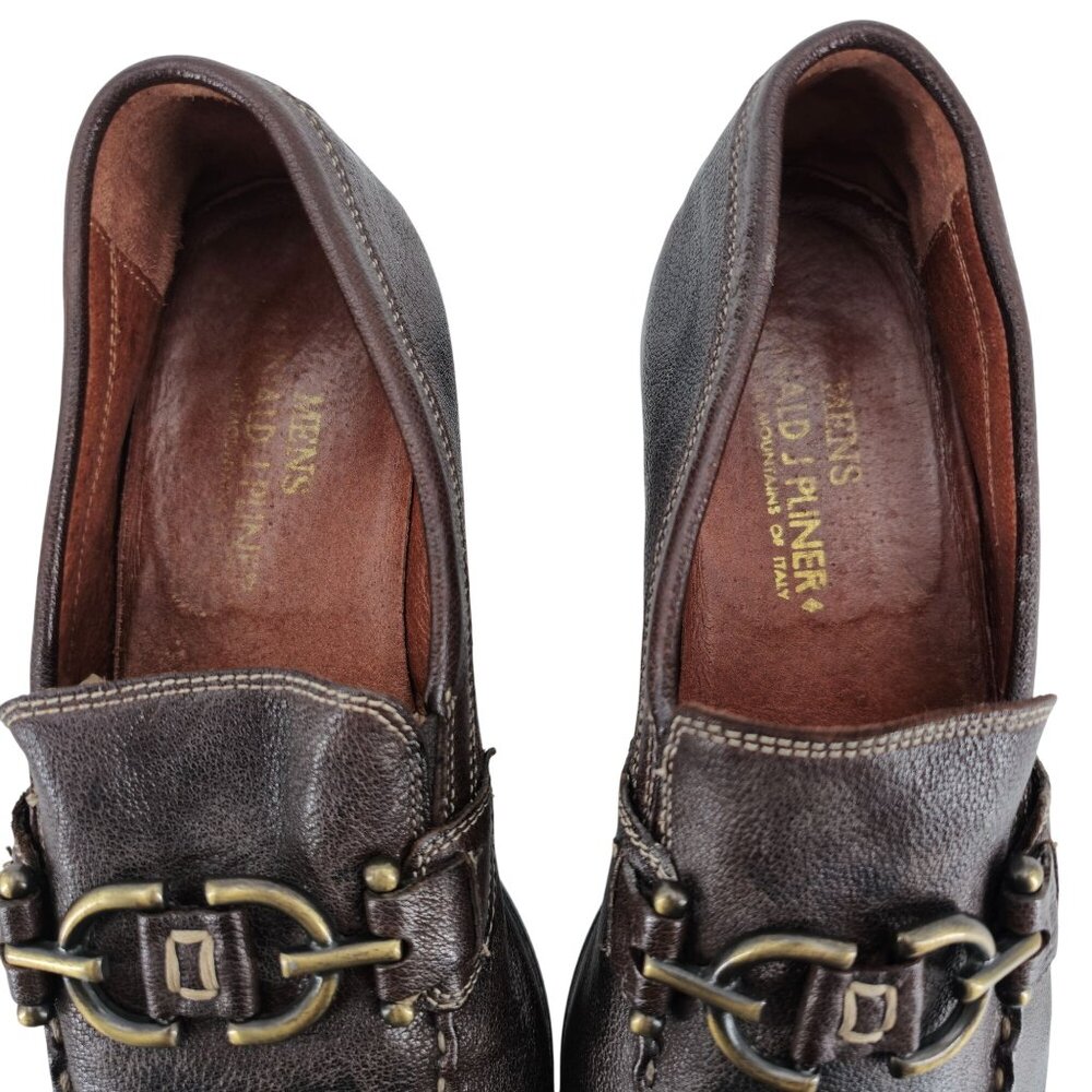 Donald J. Pliner Signature Bit Loafers Mens 9.5 Brown Pebble Leather Dress Shoes - Picture 4 of 11